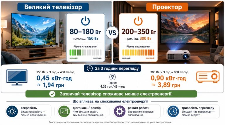 Большой телевизор или проектор: что потребляет меньше электроэнергии дома